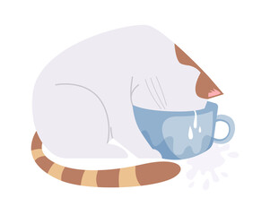 Cat Eating Milk. Vector illustration