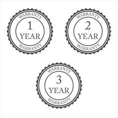 Set of 3 years warranty word sign vector. Simple design, black and white color.