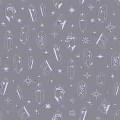 Boho Witch and Magic pattern with crystal and symbols