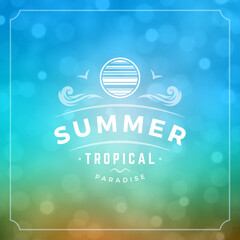 Summer holidays typography label design on grunge textured paper background. Vector illustration good for posters or flyers.