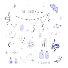 Boho Witch and Magic Collection with hand, snake and bottle