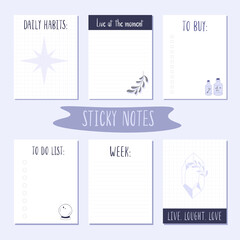 Sticky notes with magic herbs, bottles and stars