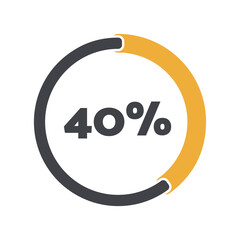 40 percent chart. Vector percentage infographics. Circle isolated icon. Sign for download, growth, progress, business, finance, design
