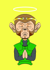 Praying Monkey represent lord hanuman cartoon vector illustration 