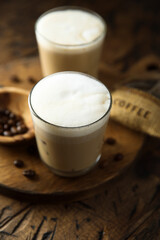 Iced coffee drink with milk foam