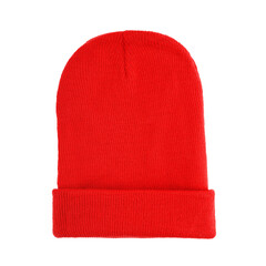 Red wool hat isolated on white background. knitted hat isolated on white background. Wool beanie variant, winter beanie hat. various styles of beanie hats isolate white background. 