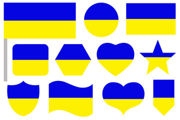 Ukraine flag icon set in different shapes isolated on white