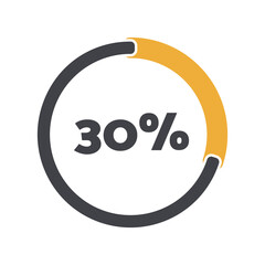 30 percent chart. Vector percentage infographics. Circle isolated icon. Sign for download, growth, progress, business, finance, design