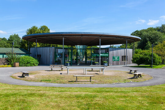 Llanarthney, Wales, UK, August 15, 2016 : Entrance building of the National Botanic Garden of Wales which is a popular tourist holiday travel destination and landmark attraction, stock photo image