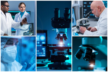 Professional team of scientists is working on a new vaccine in a modern scientific research...