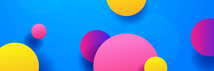 Modern blue abstract web banner background creative design. Banner design with square, triangle, circle, halftone, and dots. Vector abstract graphic design banner pattern background template.