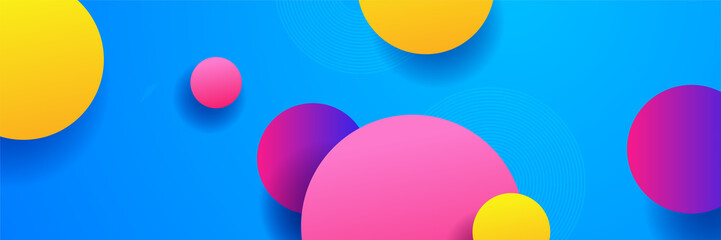 Modern blue abstract web banner background creative design. Banner design with square, triangle, circle, halftone, and dots. Vector abstract graphic design banner pattern background template.