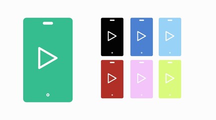 Play Video Smartphone icon set. Vector isolated flat editable illustration set