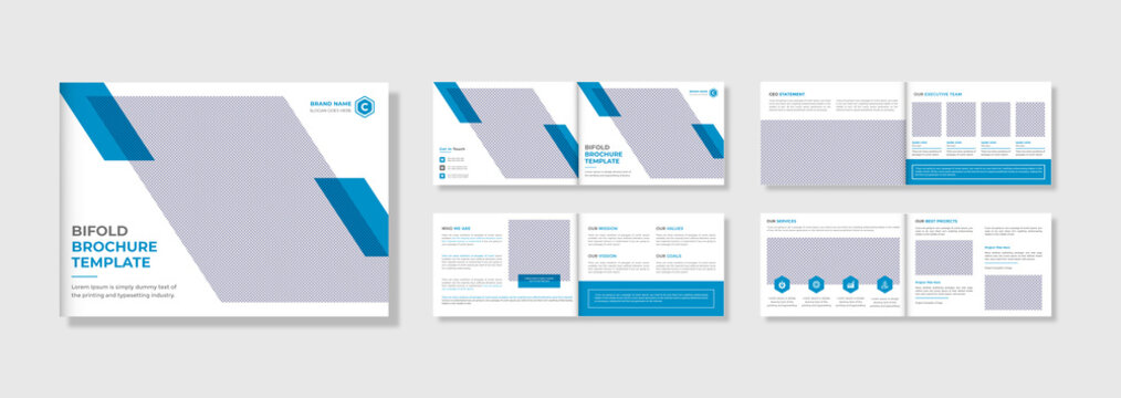 Corporate business modern landscape bifold company profile brochure template design	
