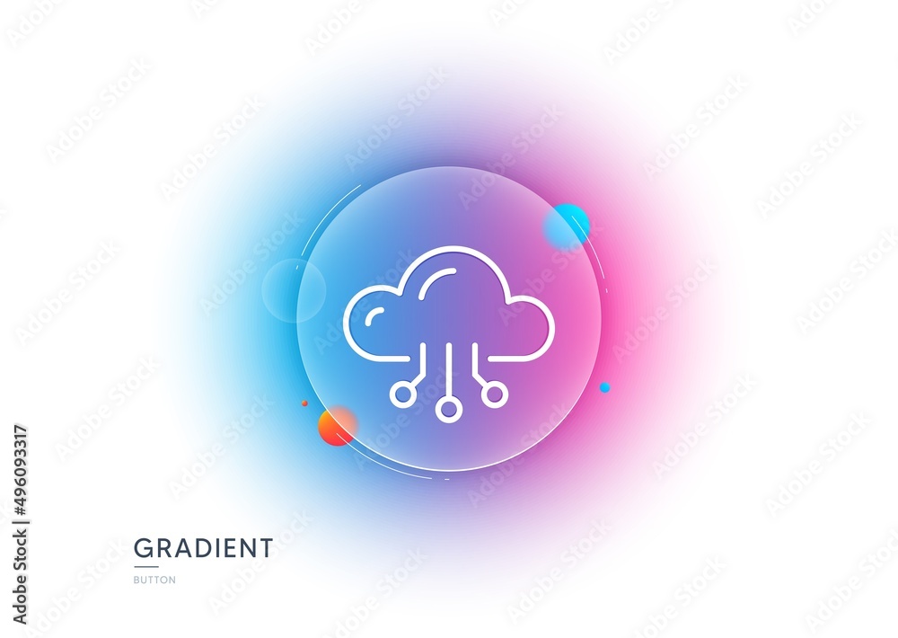 Poster cloud computing line icon. gradient blur button with glassmorphism. internet data storage sign. file