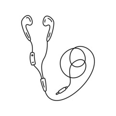Headphones sketch. Podcast or music item. Illustration for broadcast. Editable outline. Hand drawn black and white vector icon