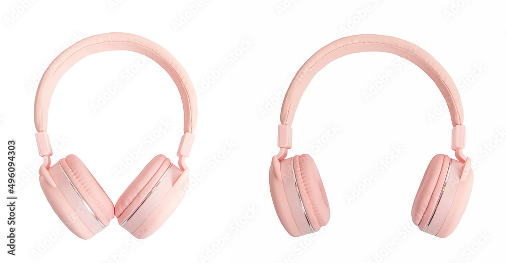 Wall mural pink headphones isolated on a white background