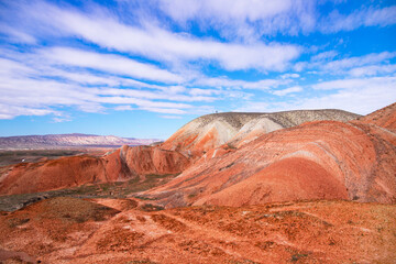 Mountains with red stripes. Khizi region. Azerbaijan.