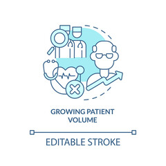 Growing patient volume turquoise concept icon. Challenge for healthcare professionals abstract idea thin line illustration. Isolated outline drawing. Editable stroke. Arial, Myriad Pro-Bold fonts used