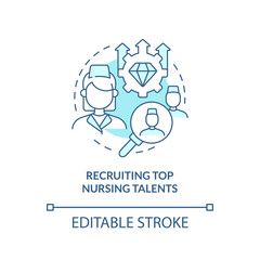 Recruiting top nursing talents turquoise concept icon. Medical management abstract idea thin line illustration. Isolated outline drawing. Editable stroke. Arial, Myriad Pro-Bold fonts used