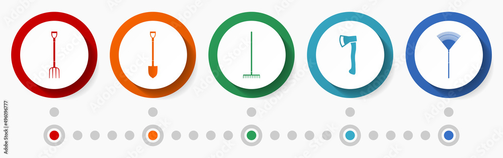 Poster Gardening tools concept vector icon set, infographic template, flat design web buttons