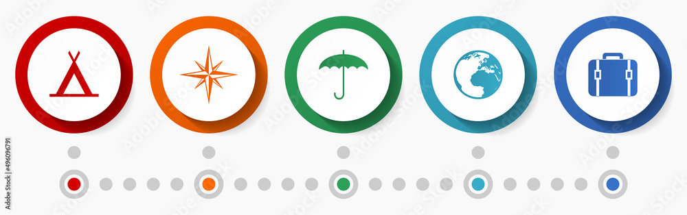 Poster travel and adventure concept vector icon set, infographic template, flat design web buttons