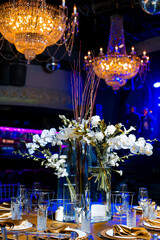 Decorated catering banquet table with different food appetizers assortment on a party