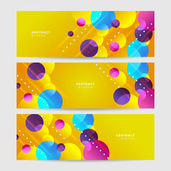 Modern colorful abstract web banner background creative design. Banner design with square, triangle, circle, halftone, and dots. Vector abstract graphic design banner pattern background template.