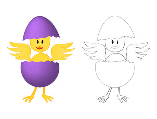 Hand-drawn Easter Cute little chick in a cracked egg