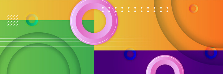 Obraz premium Modern colorful abstract web banner background creative design. Banner design with square, triangle, circle, halftone, and dots. Vector abstract graphic design banner pattern background template.