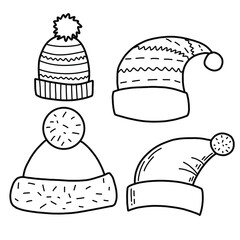 simple doodle illustration of knitted hats. Vector illustration