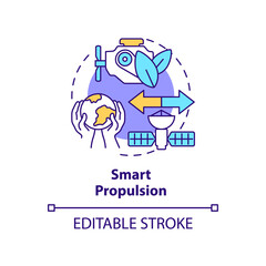 Smart propulsion concept icon. Sustainability principles. Spacetech trend abstract idea thin line illustration. Isolated outline drawing. Editable stroke. Arial, Myriad Pro-Bold fonts used