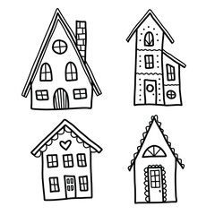 simple doodle illustration of fairy houses. Vector illustration