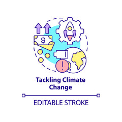 Naklejka premium Tackling climate change concept icon. Ecological initiatives. Space technology abstract idea thin line illustration. Isolated outline drawing. Editable stroke. Arial, Myriad Pro-Bold fonts used