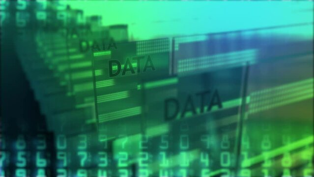 Futuristic virtual database of large amounts of sensitive data and digit binary code security on virtual reality 3D video motion animation