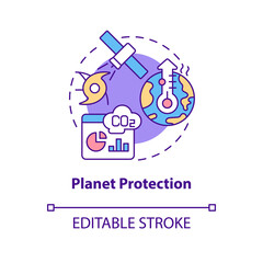 Planet protection concept icon. Climate changes control. Space exploration benefit abstract idea thin line illustration. Isolated outline drawing. Editable stroke. Arial, Myriad Pro-Bold fonts used