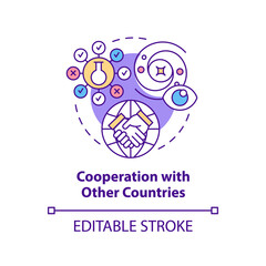 Cooperation with other countries concept icon. Space exploration benefit abstract idea thin line illustration. Isolated outline drawing. Editable stroke. Arial, Myriad Pro-Bold fonts used