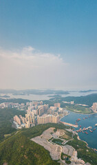 Epic Aerial view of public graveyard area in Junk Bay and Yau Tong East of Hong Kong