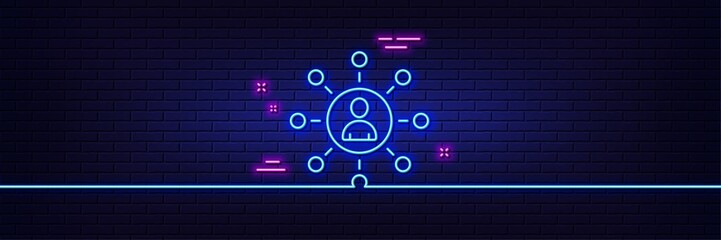 Neon light glow effect. Business networking line icon. Teamwork or Human resources sign. 3d line neon glow icon. Brick wall banner. Networking outline. Vector