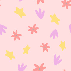 Flowers seamless pattern. Scandinavian style background. Vector illustration for fabric design, gift paper, baby clothes, textiles, cards.