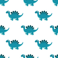 Stegosaurus seamless pattern. Dinosaur. Funny dino. Vector, flat