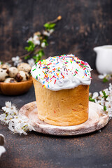 Traditional Easter cake kulich with topping