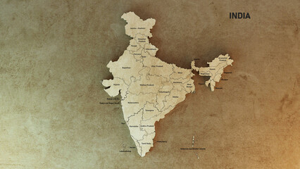 India Map with state names 3d rendered illustration 