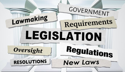 Legislation New Laws Government Action Regulation Headlines News 3d Illustration - obrazy, fototapety, plakaty