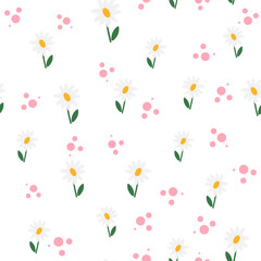 Flowers chamomile seamless pattern. Scandinavian style background. Vector illustration for fabric design, gift paper, baby clothes, textiles, cards.