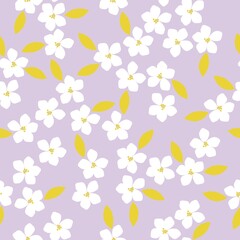 Seamless vintage pattern. white flowers, yellow leaves. Lilac background. vector texture. fashionable print for textiles, wallpaper and packaging.