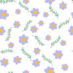 Fototapeta na wymiar Flowers and leaf seamless pattern. Scandinavian style background. Vector illustration for fabric design, gift paper, baby clothes, textiles, cards.