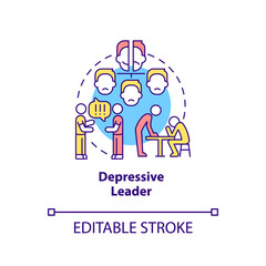 Depressive leader concept icon. Self doubting boss. Type of toxic leader abstract idea thin line illustration. Isolated outline drawing. Editable stroke. Arial, Myriad Pro-Bold fonts used