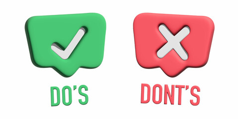 3d Do and Don't or Good and Bad Icons w Positive and Negative Symbols