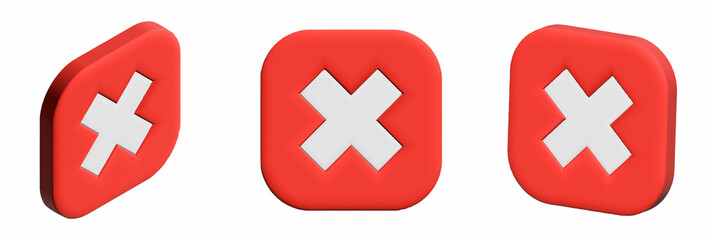 Set of red cross mark symbols icon element. Symbol No or X shape button for correct sign in square...